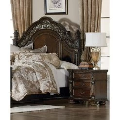 Traditional Design Dark Cherry Finish With Gold Tipping 1pc Nightstand Of 3x Drawers Formal Style Bedroom Furniture