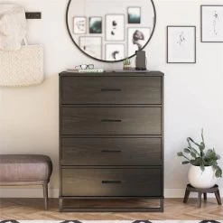 QuikFurn Modern 4-Drawer Bedroom Chest Dresser In Rustic Black Wood Finish Black 9 QuikFurn Modern 4-Drawer Bedroom Chest Dresser In Rustic Black Wood Finish Black -Bedroom Furniture Shop 79affc24975e40d190488555b778498d
