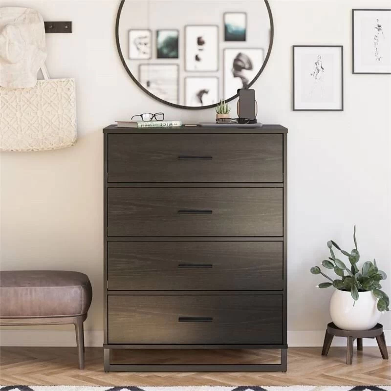 QuikFurn Modern 4-Drawer Bedroom Chest Dresser In Rustic Black Wood Finish Black 5 QuikFurn Modern 4-Drawer Bedroom Chest Dresser In Rustic Black Wood Finish Black - Image 3
