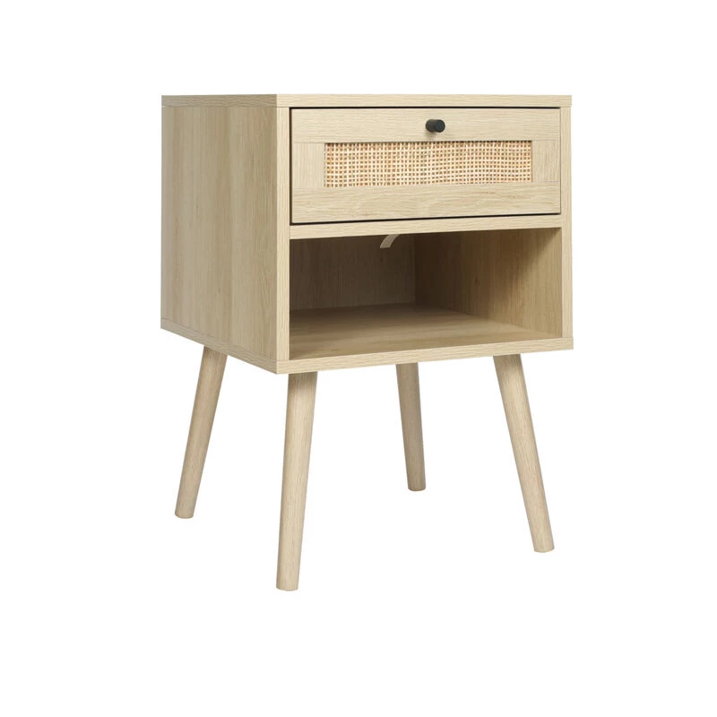 Rattan Nightstands With Rattan-Like Decor Drawer, End Tables With Solid Wood Legs, Side Tables With Open Storage, For Bedroom, Living Room Natural 10 Rattan Nightstands With Rattan-Like Decor Drawer, End Tables With Solid Wood Legs, Side Tables With Open Storage, For Bedroom, Living Room Natural - Image 8