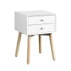 Side Table, Bedside Table With 2 Drawers And Rubber Wood Legs, Mid-Century Modern Storage Cabinet For Bedroom Living Room, White White -Bedroom Furniture Shop 7c7b84035f49433c9d846ec565fe1b32