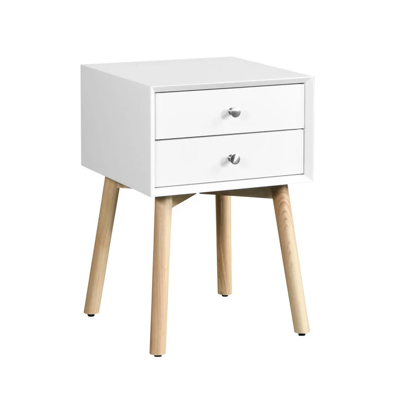 Side Table, Bedside Table With 2 Drawers And Rubber Wood Legs, Mid-Century Modern Storage Cabinet For Bedroom Living Room, White White 3 Side Table, Bedside Table With 2 Drawers And Rubber Wood Legs, Mid-Century Modern Storage Cabinet For Bedroom Living Room, White White