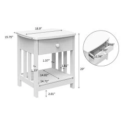 Mission Side Table, 1 Drawer Bedside Table With A Shelve Solid Wood Structure In White Paint Spray, Wooden Nightstand For Bedroom End Table For Living Room, Small Table- White -Bedroom Furniture Shop 8352260f38b84eae87e15e438b7e9ab6