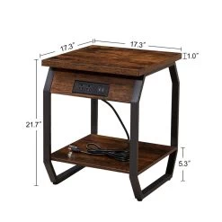 Side Table With Charging Station, Set Of 2 End Tables With USB Ports And Sockets For Living Room And Bedroom Rustic Brown 9 Side Table With Charging Station, Set Of 2 End Tables With USB Ports And Sockets For Living Room And Bedroom Rustic Brown -Bedroom Furniture Shop 841257380c574edfa4e51d9c986490c6