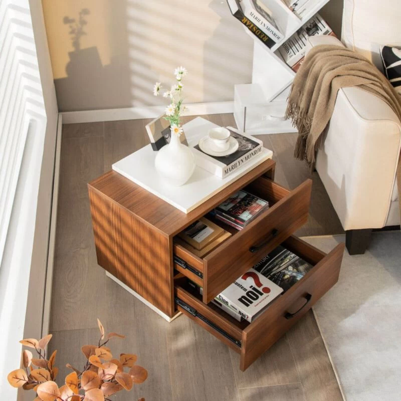 Hivago Modern Nightstand With 2 Drawers For Bedroom Living Room - Brown 6 Hivago Modern Nightstand With 2 Drawers For Bedroom Living Room - Brown - Image 4