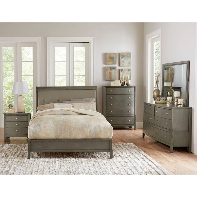 Bedroom Furniture 3 Drawers Nightstand Gray Finish Birch Veneer Nickel Hardware Bedside Table 3 Bedroom Furniture 3 Drawers Nightstand Gray Finish Birch Veneer Nickel Hardware Bedside Table