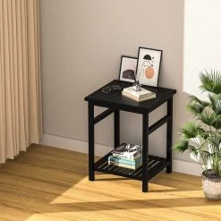 Nightstand, End Table, Bamboo Nightstand Bedside Table, Side Table For Bedroom Living Room Lounge, Space Saving, Easy To Assemble, NS-537 (Black) -Bedroom Furniture Shop 8dda9670ffd94dc7acf619f48bc9077a