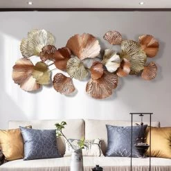 53.9" Farmhouse Gold Ginkgo Leaves Wall Decor For Living Room Bedroom Metal Wall Art