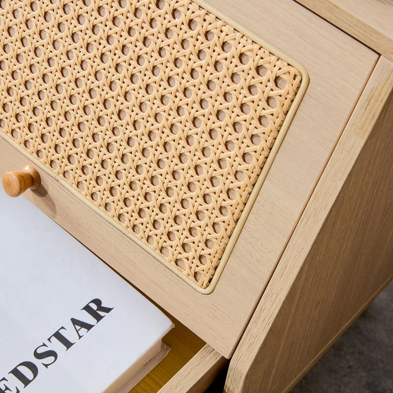 Modern Simple Storage Cabinet MDF Board Bedside Cabinet Japanese Rattan Bedside Cabinet Small Household Furniture Bedside Table.Applicable To Dressing Table In Bedroom, Porch, Living Room.2 Drawers Natural 6 Modern Simple Storage Cabinet MDF Board Bedside Cabinet Japanese Rattan Bedside Cabinet Small Household Furniture Bedside Table.Applicable To Dressing Table In Bedroom, Porch, Living Room.2 Drawers Natural - Image 4