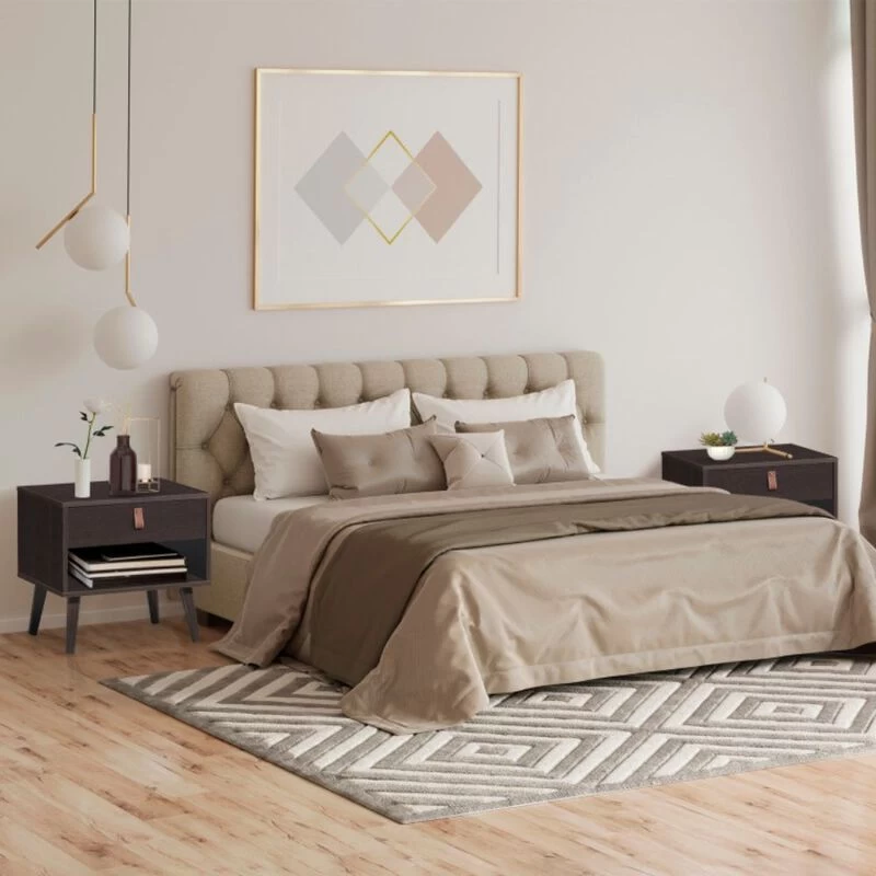 Hivago Nightstand Bedroom Table With Drawer Storage Shelf-Brown 4 Hivago Nightstand Bedroom Table With Drawer Storage Shelf-Brown - Image 2