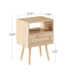 Rattan End Table With Drawer And Solid Wood Legs, Modern Nightstand, Side Table For Living Roon, Bedroom,natural Natural -Bedroom Furniture Shop 94687c56029c45a191432d6a0285f5ed