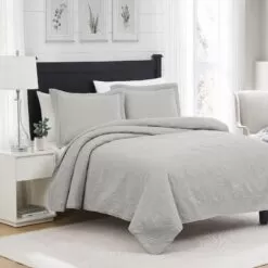 RT Designers Collection Milla 3pc Pinsonic Premium Quality All Season Quilt Set For Revitalize Bedroom King Silver Silver