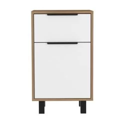 Homezia Stylish White And Pine Bedroom Nightstand