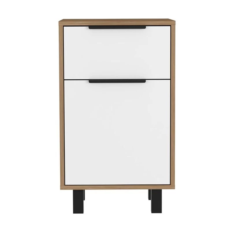 Homezia Stylish White And Pine Bedroom Nightstand 3 Homezia Stylish White And Pine Bedroom Nightstand