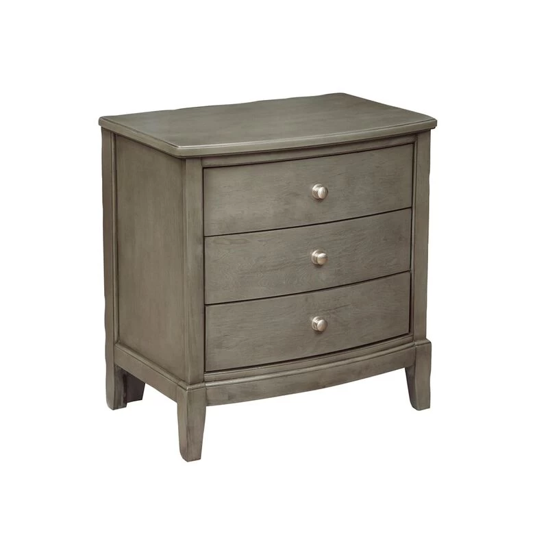 Bedroom Furniture 3 Drawers Nightstand Gray Finish Birch Veneer Nickel Hardware Bedside Table 4 Bedroom Furniture 3 Drawers Nightstand Gray Finish Birch Veneer Nickel Hardware Bedside Table - Image 2
