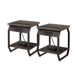 Side Table With Charging Station, Set Of 2 End Tables With USB Ports And Sockets For Living Room And Bedroom Dark Gray