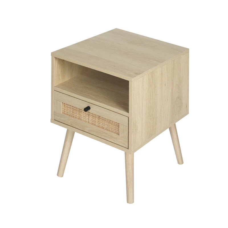 Rattan Nightstands With Rattan-Like Decor Drawer, End Tables With Solid Wood Legs, Side Tables With Open Storage, For Bedroom, Living Room Natural 7 Rattan Nightstands With Rattan-Like Decor Drawer, End Tables With Solid Wood Legs, Side Tables With Open Storage, For Bedroom, Living Room Natural - Image 5