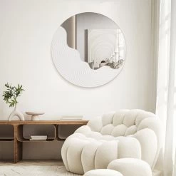 23.6" Round White Japandi Wave Textured Wall Mirror Decor Art Living Room Bedroom -Bedroom Furniture Shop 9b2de5fe6ff9464257dad935deb56da5