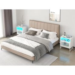 Nightstand With LED Lights / Drawer, White Bedside Table For Bedroom White 13 Nightstand With LED Lights / Drawer, White Bedside Table For Bedroom White -Bedroom Furniture Shop 9d9af854f57947c69803c0630a650ae4