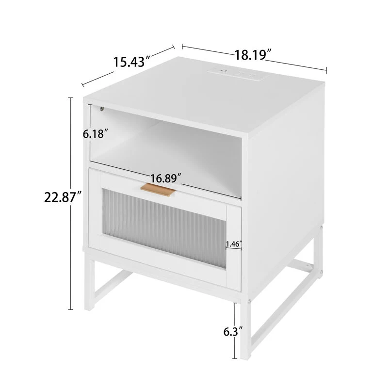 Nightstand With LED Lights / Drawer, White Bedside Table For Bedroom White 7 Nightstand With LED Lights / Drawer, White Bedside Table For Bedroom White - Image 5