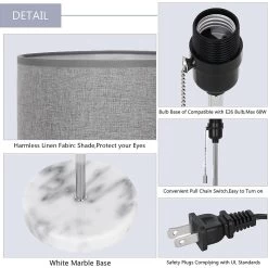 Bedside Small Lamp For Bedroom With Marble Base