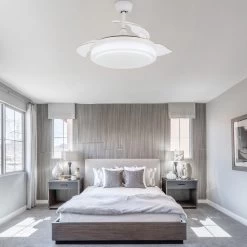 CurveCurio Concealable Modern Ceiling Fan, 6 Speed And 3 Light Tones, Remote Control Ceiling Fan For Bedroom And Living Room -Bedroom Furniture Shop CurveCurio 42inches Retractable DC Motor LED Ceiling Fan with Remote Control 12