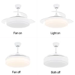 CurveCurio Concealable Modern Ceiling Fan, 6 Speed And 3 Light Tones, Remote Control Ceiling Fan For Bedroom And Living Room -Bedroom Furniture Shop CurveCurio 42inches Retractable DC Motor LED Ceiling Fan with Remote Control 13