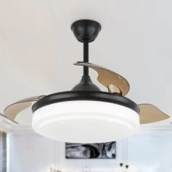 CurveCurio Concealable Modern Ceiling Fan, 6 Speed And 3 Light Tones, Remote Control Ceiling Fan For Bedroom And Living Room -Bedroom Furniture Shop CurveCurio 42inches Retractable DC Motor LED Ceiling Fan with Remote Control 2