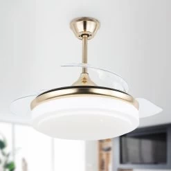 CurveCurio Concealable Modern Ceiling Fan, 6 Speed And 3 Light Tones, Remote Control Ceiling Fan For Bedroom And Living Room -Bedroom Furniture Shop CurveCurio 42inches Retractable DC Motor LED Ceiling Fan with Remote Control 3