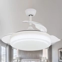 CurveCurio Concealable Modern Ceiling Fan, 6 Speed And 3 Light Tones, Remote Control Ceiling Fan For Bedroom And Living Room -Bedroom Furniture Shop CurveCurio 42inches Retractable DC Motor LED Ceiling Fan with Remote Control 4