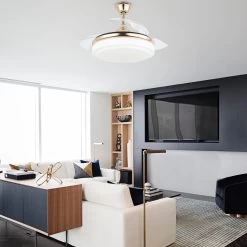 CurveCurio Concealable Modern Ceiling Fan, 6 Speed And 3 Light Tones, Remote Control Ceiling Fan For Bedroom And Living Room -Bedroom Furniture Shop CurveCurio 42inches Retractable DC Motor LED Ceiling Fan with Remote Control 5