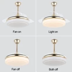 CurveCurio Concealable Modern Ceiling Fan, 6 Speed And 3 Light Tones, Remote Control Ceiling Fan For Bedroom And Living Room -Bedroom Furniture Shop CurveCurio 42inches Retractable DC Motor LED Ceiling Fan with Remote Control 6