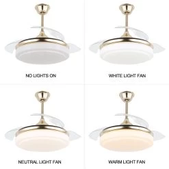 CurveCurio Concealable Modern Ceiling Fan, 6 Speed And 3 Light Tones, Remote Control Ceiling Fan For Bedroom And Living Room -Bedroom Furniture Shop CurveCurio 42inches Retractable DC Motor LED Ceiling Fan with Remote Control 7