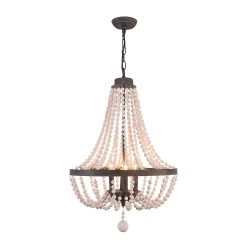 CurveCurio Farmhouse Chandelier 4 Blubs Antique Wood Chandelier For Bedroom, Porch And Kitchen -Bedroom Furniture Shop CurveCurio Modern Farmhouse Wood Lighting Drum Glam Wood Chandelier 2