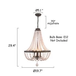 CurveCurio Farmhouse Chandelier 4 Blubs Antique Wood Chandelier For Bedroom, Porch And Kitchen -Bedroom Furniture Shop CurveCurio Modern Farmhouse Wood Lighting Drum Glam Wood Chandelier 4