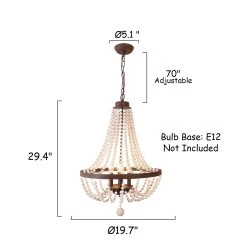 CurveCurio Farmhouse Chandelier 4 Blubs Antique Wood Chandelier For Bedroom, Porch And Kitchen -Bedroom Furniture Shop CurveCurio Modern Farmhouse Wood Lighting Drum Glam Wood Chandelier 7