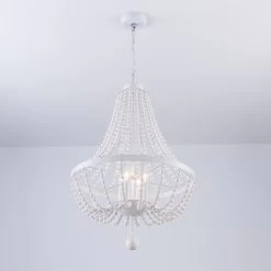 CurveCurio Farmhouse Chandelier 4 Blubs Antique Wood Chandelier For Bedroom, Porch And Kitchen -Bedroom Furniture Shop CurveCurio Modern Farmhouse Wood Lighting Drum Glam Wood Chandelier 8