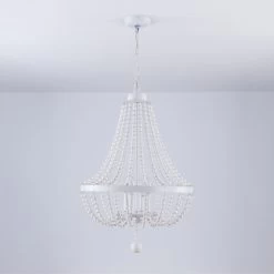 CurveCurio Farmhouse Chandelier 4 Blubs Antique Wood Chandelier For Bedroom, Porch And Kitchen -Bedroom Furniture Shop CurveCurio Modern Farmhouse Wood Lighting Drum Glam Wood Chandelier 9