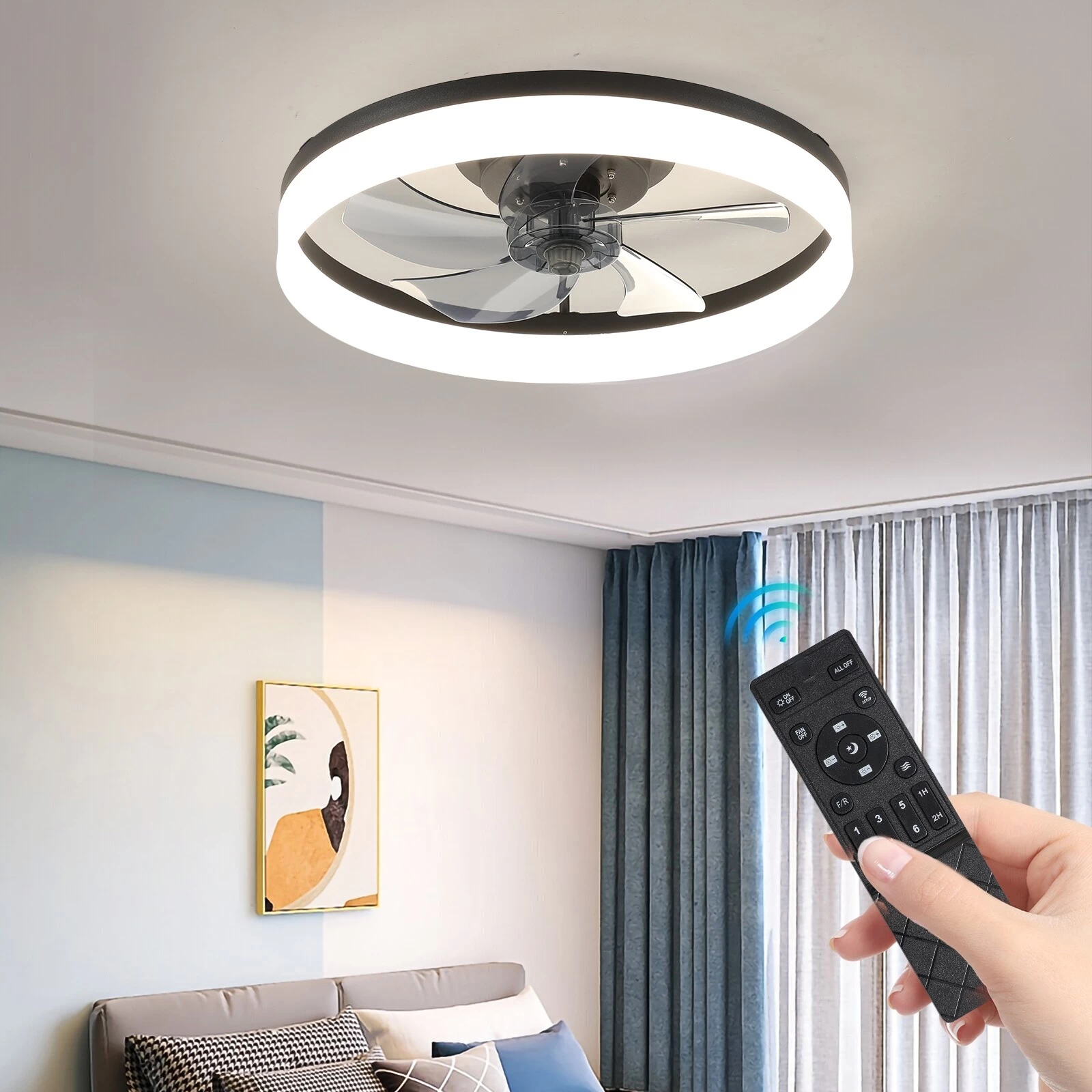 Cusp Barn 20-In Modern Low Profile Ceiling Fan With Dimmable LED Lights And Remote Control Flush Mount Ceiling Light For Bedroom 4 Cusp Barn 20-In Modern Low Profile Ceiling Fan With Dimmable LED Lights And Remote Control Flush Mount Ceiling Light For Bedroom - Image 2