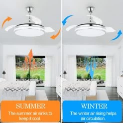 Cusp Barn 42 Inch Retractable Ceiling Fan With Lights And Remote 6 Speeds Noiseless DC Motor Ceiling Light For Bedroom -Bedroom Furniture Shop Cusp Barn 42 Inch Retractable Ceiling Fan 6 Speeds Noiseless DC Motor Fan with Lights and Remote 2