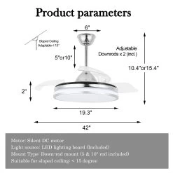 Cusp Barn 42 Inch Retractable Ceiling Fan With Lights And Remote 6 Speeds Noiseless DC Motor Ceiling Light For Bedroom -Bedroom Furniture Shop Cusp Barn 42 Inch Retractable Ceiling Fan 6 Speeds Noiseless DC Motor Fan with Lights and Remote 4
