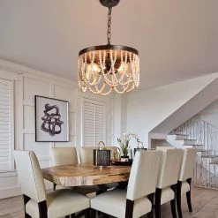 Cusp Barn Bohemia 2-Light Wood Beaded Chandelier Antique Rustic Ceiling Light For Bedroom Hallway -Bedroom Furniture Shop Cusp Barn Bohemia 2 Light Wood Beaded Chandelier Antique Rustic Ceiling Light for Bedroom Hallway 1