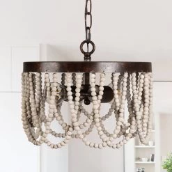 Cusp Barn Bohemia 2-Light Wood Beaded Chandelier Antique Rustic Ceiling Light For Bedroom Hallway -Bedroom Furniture Shop Cusp Barn Bohemia 2 Light Wood Beaded Chandelier Antique Rustic Ceiling Light for Bedroom Hallway 2