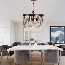 Cusp Barn Bohemia 2-Light Wood Beaded Chandelier Antique Rustic Ceiling Light For Bedroom Hallway -Bedroom Furniture Shop Cusp Barn Bohemia 2 Light Wood Beaded Chandelier Antique Rustic Ceiling Light for Bedroom Hallway 3