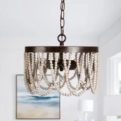 Cusp Barn Bohemia 2-Light Wood Beaded Chandelier Antique Rustic Ceiling Light For Bedroom Hallway -Bedroom Furniture Shop Cusp Barn Bohemia 2 Light Wood Beaded Chandelier Antique Rustic Ceiling Light for Bedroom Hallway 4
