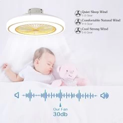 Cusp Barn 22-In Enclosed Bladeless Low Profile Ceiling Fan With Lights, 6 Speeds Smart Flush Mount Ceiling Light For Bedroom -Bedroom Furniture Shop Cusp Barn Enclosed Low Profile Ceiling Fan with Lights and APP Control Modern Bladeless Flush Mount Ceiling Light 5