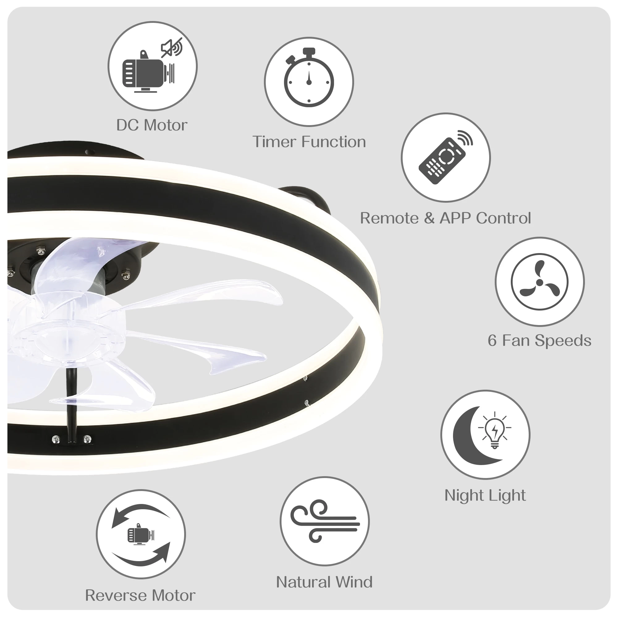 Cusp Barn Modern 20-In Low Profile Flush Mount Ceiling Fans With Lights And Smart APP Remote Control Ceiling Light For Bedroom 21 Cusp Barn Modern 20-In Low Profile Flush Mount Ceiling Fans With Lights And Smart APP Remote Control Ceiling Light For Bedroom - Image 19