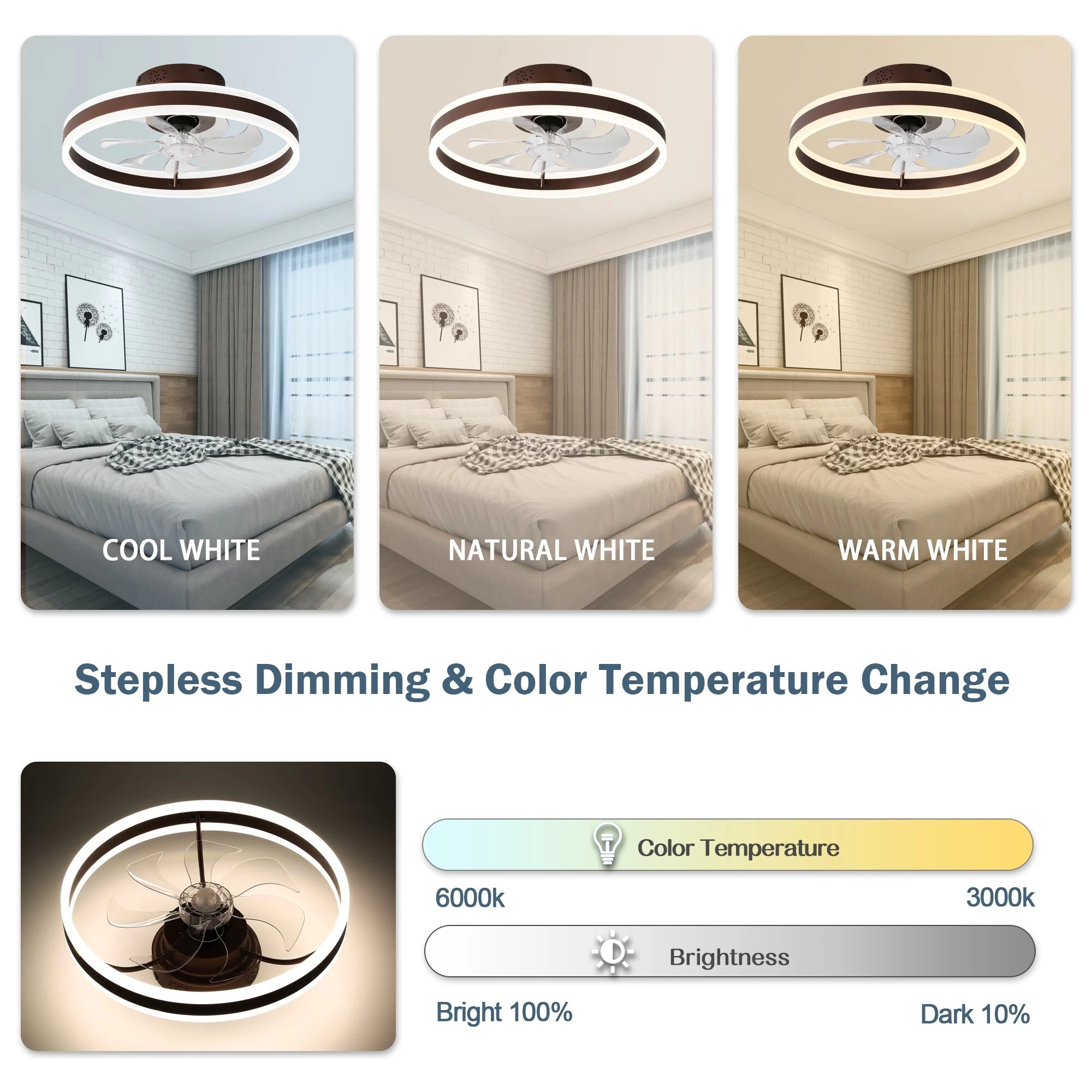 Cusp Barn Modern 20-In Low Profile Flush Mount Ceiling Fans With Lights And Smart APP Remote Control Ceiling Light For Bedroom 10 Cusp Barn Modern 20-In Low Profile Flush Mount Ceiling Fans With Lights And Smart APP Remote Control Ceiling Light For Bedroom - Image 8