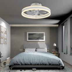 Cusp Barn Modern 20-In Low Profile Flush Mount Ceiling Fans With Lights And Smart APP Remote Control Ceiling Light For Bedroom