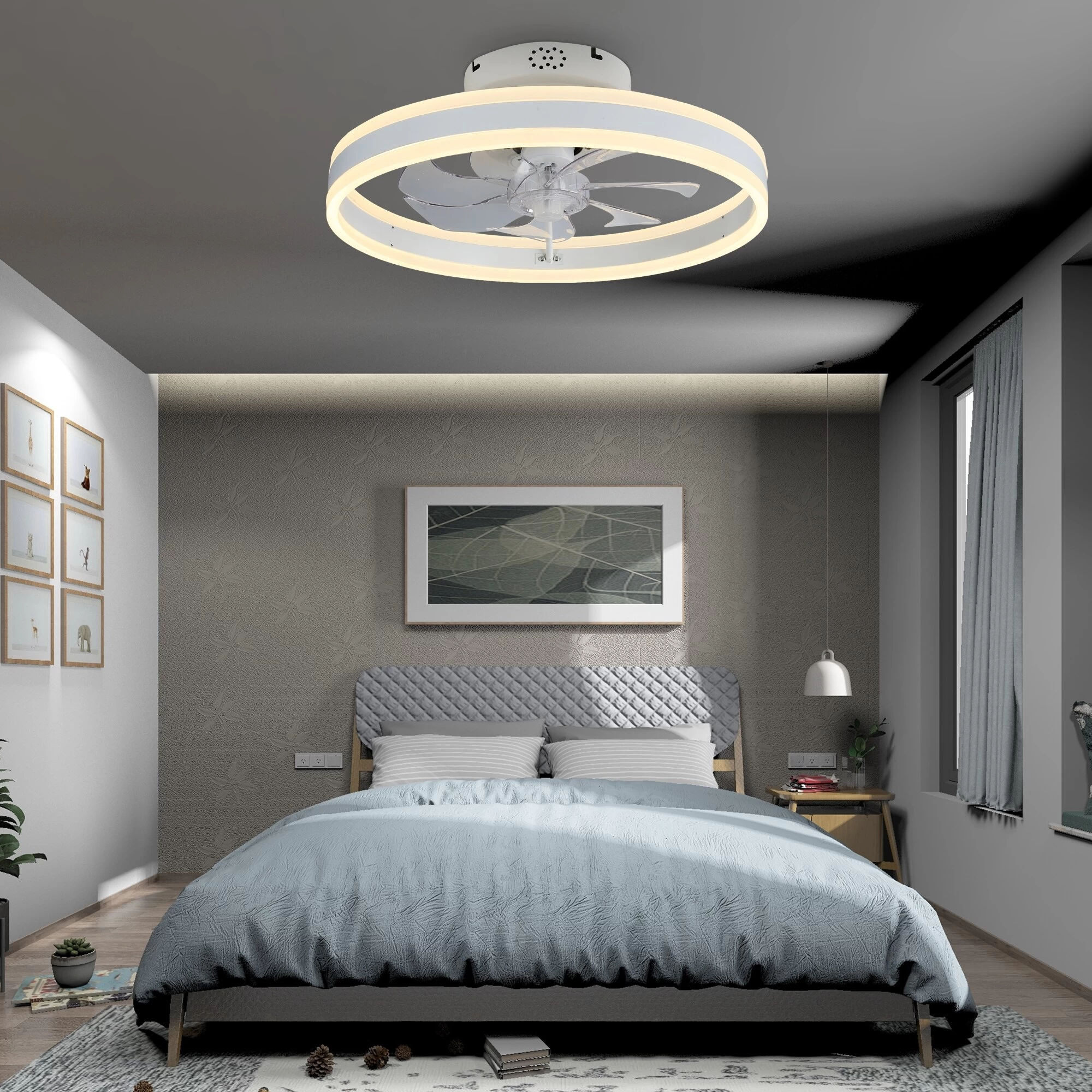 Cusp Barn Modern 20-In Low Profile Flush Mount Ceiling Fans With Lights And Smart APP Remote Control Ceiling Light For Bedroom 3 Cusp Barn Modern 20-In Low Profile Flush Mount Ceiling Fans With Lights And Smart APP Remote Control Ceiling Light For Bedroom